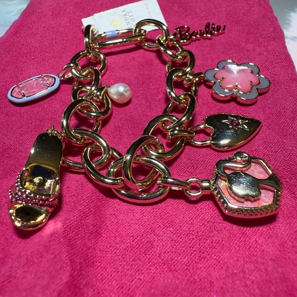 Barbie x Kendra Scott Gold Charm Bracelet in Pink Mix NWT - Picture 6 of 6